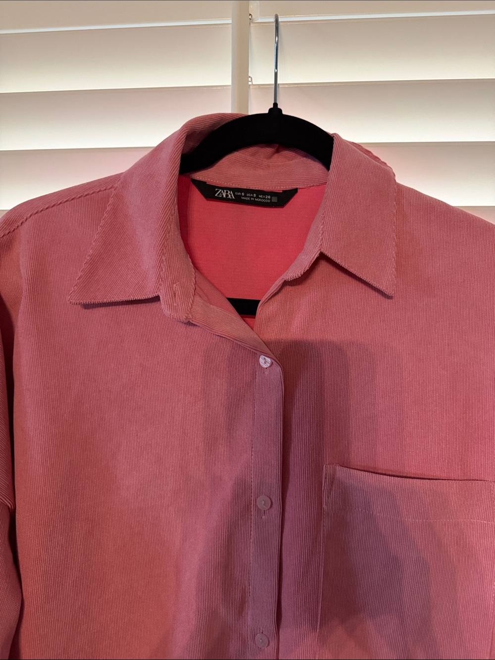 Zara Pink Corduroy Button-Up Shirt Dress